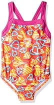 Speedo Big Girls Solid Infinity Splice One Piece Swimsuit - Orange Hearts (6)