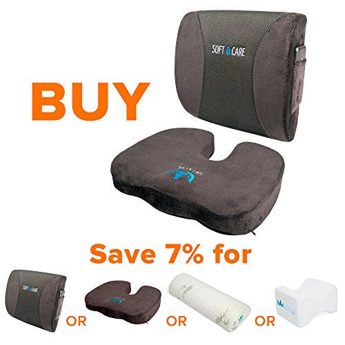 Soft&Care Seat Cushion Coccyx Orthopedic Memory Foam and Lumbar Support