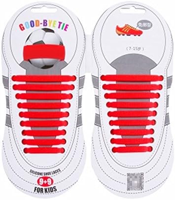 Huayoung Professional &amp; Safety Silicone Shoelaces for Teenager Soccer Shoes Football Boots No Tie Sports Fan Shoelaces Perfect for 7-15 Years Old Child (Red, Teenager)
