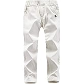 WIYOSHY Boys‘ Solid Color Elastic Waist Cotton Uniform Pants with Embroidery for Kids School & Play