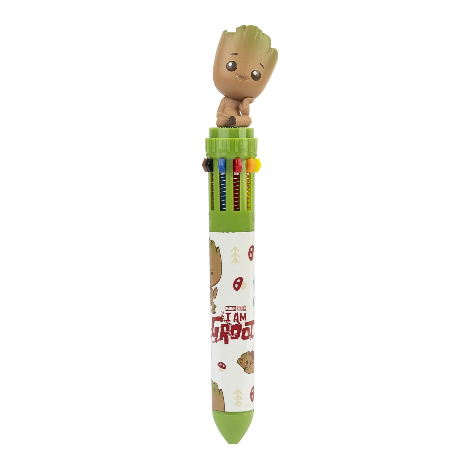 Grupo Erik Multicoloured Pen - Groot Marvel Gifts | 10 In 1 Ballpoint Pen With 3D Topper - 10 Colours Pens, Back To School Stationery Supplies | Baby Groot Gifts Under 10 Pounds