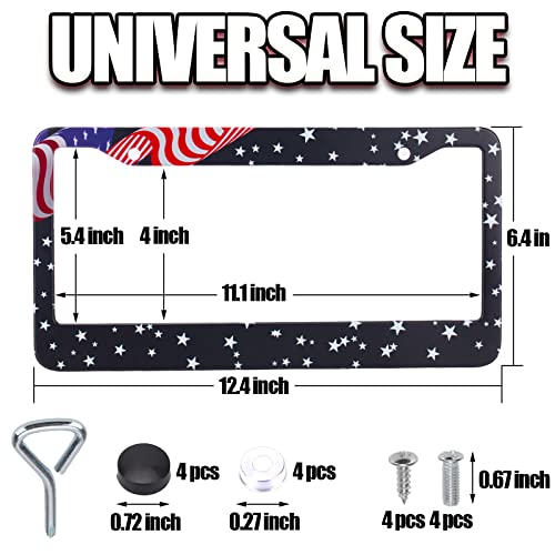 License Plate Frames - 2 Pack America Flag Car Licence Plate Holders, Automotive Exterior Accessories 2 Holes Black Car Tag Holder Protector
