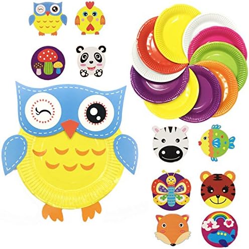 Set of 10 Creative Paper Plates Craft Stickers Cute patterns of Cow Fish Butterfly Tiger Fox Panda Owl Chicken Airplane Mushroom for Gift