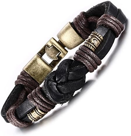 MAIKEDIAO Mens Womens Vintage Braided Leather Bracelet Wrap Wrist Rope Cuff Bangle Wristband with Alloy Clasp Tribal