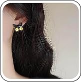 Andelaisi Boho Cat Earrings Black Resin Cat Earrings Vintage Cat Cute Earrings Minimalist Animal Cat Studs Earrings Jewelry for Women(Style A)