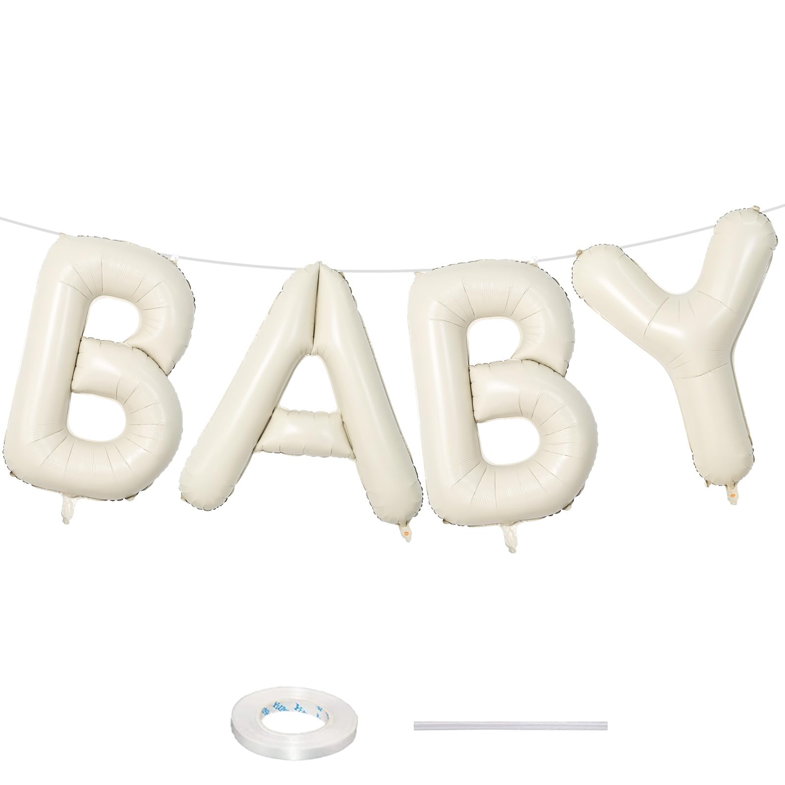 Photo 1 of 40 Inch Beige BABY Balloon for Baby Shower, Large Cream White Baby Foil Balloons Letters with Ribbon, Neutral Ivory Alphabet Baby Mylar Balloon Banner Sign for Gender Reveal Backdrop Party Decorations
