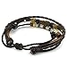 KONOV Mens Womens Leather Bracelet, Feather Charm 7-9 inch Adjustable Wrap Bangle, Brown Silver