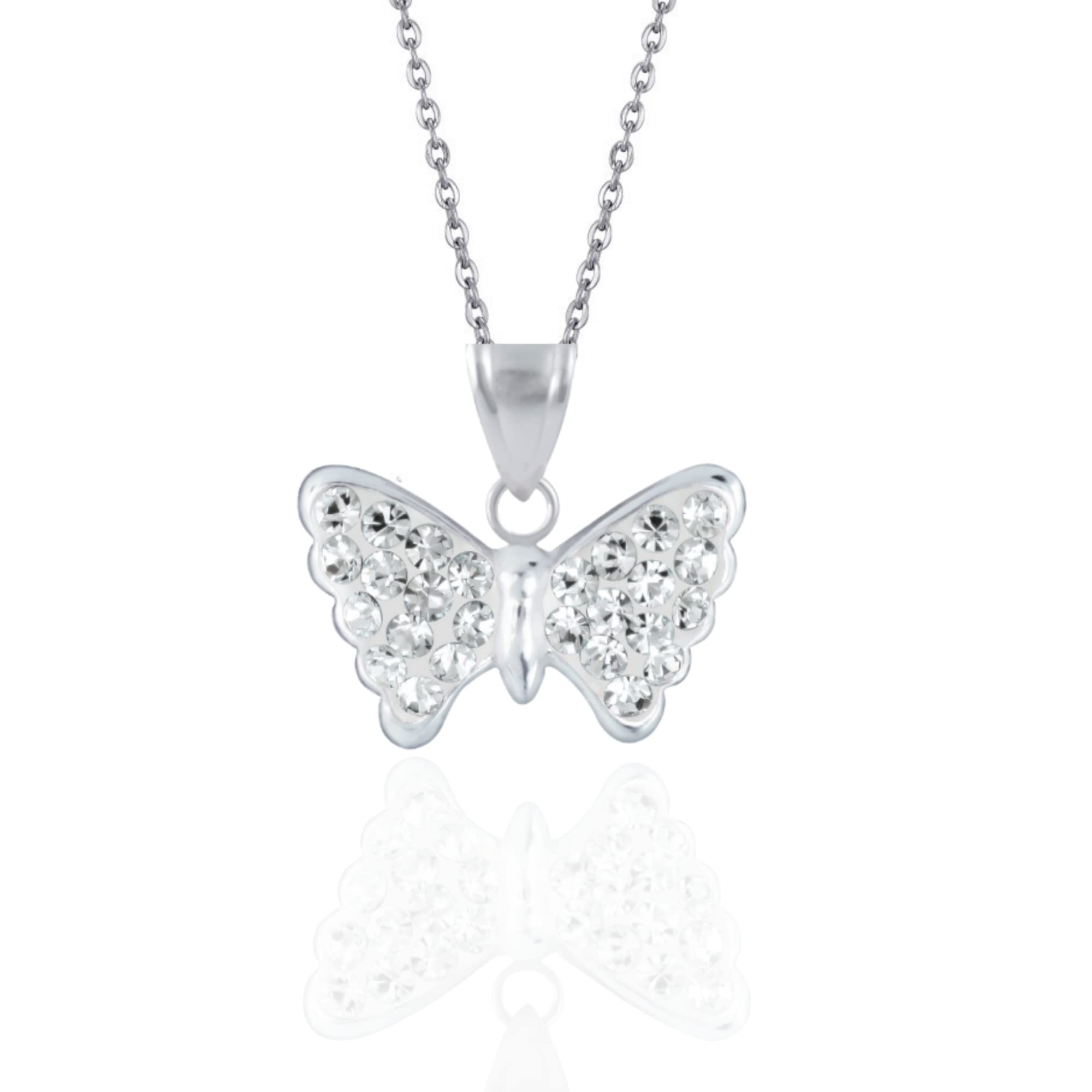 JennyWrenJewels Children’s Jewellery | Girls & Kids Sterling Silver Crystal Butterfly Necklace | Pendant & Gift Bag (Clear, 16)