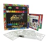 Watercolor Paint Set + Water Brush. Vibrant 24 Colors Artists Quality Liquid Tubes by Articci NonToxic Painting Kit for Adults Kids Students Professionals Beginners + Stencil & Coloring Book