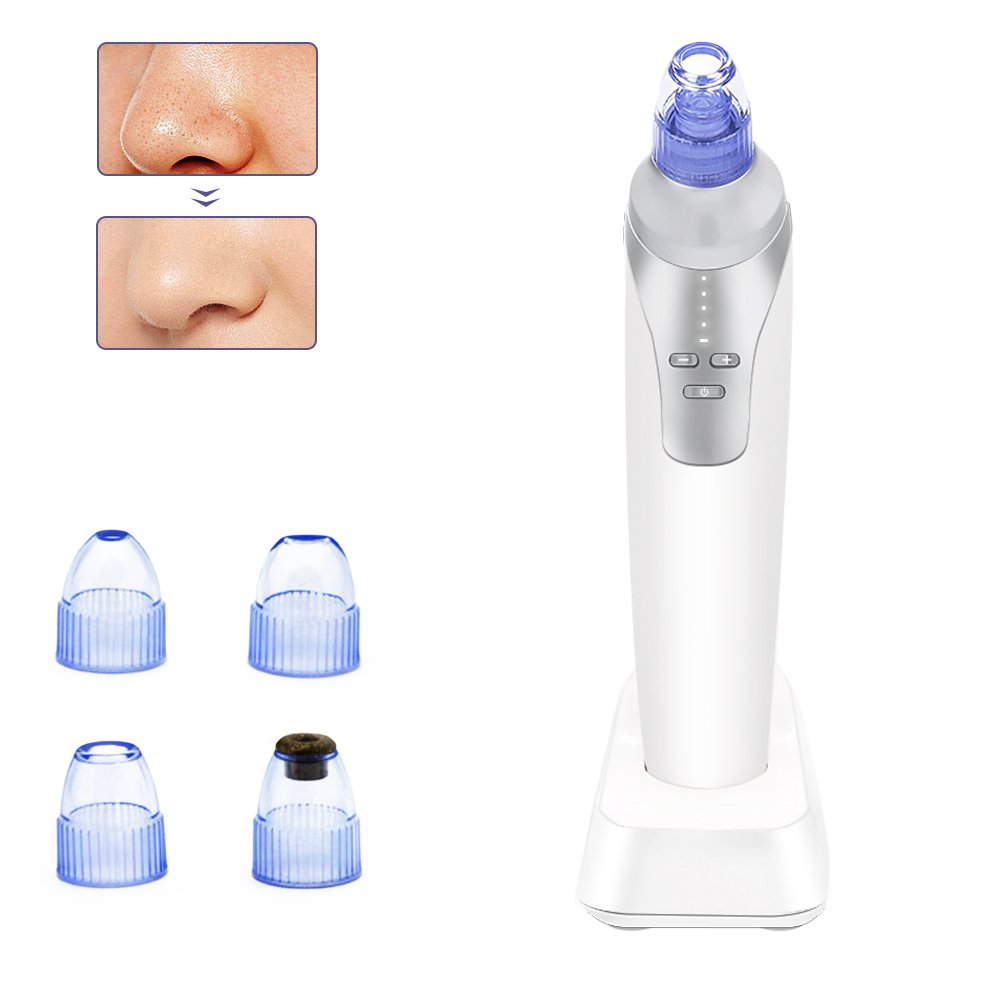 Mckbane Electric Blackhead Remover (Newest Version) Portable Facial Pore Acne Comedo Cleanser Blackhead Suction Device Skin Care Tool Set of White with 4 Heads USB Rechargeable for Women Men (White)