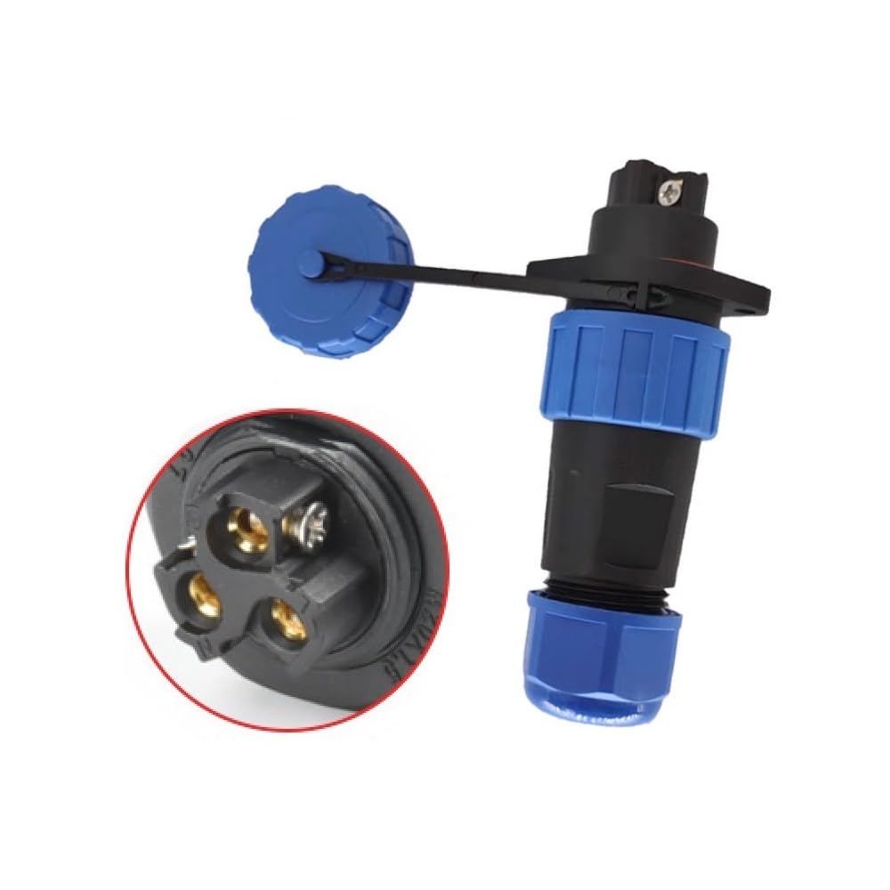 MiJunHD No Soldering Screw Crimping LD20 Flange Aviation Connector, 3Pin 25A 250V Straight Plug & Panel Socket IP68 Waterproof Wire Junction Box for Cable Diameter Ø6mm-12mm (1 Piece)