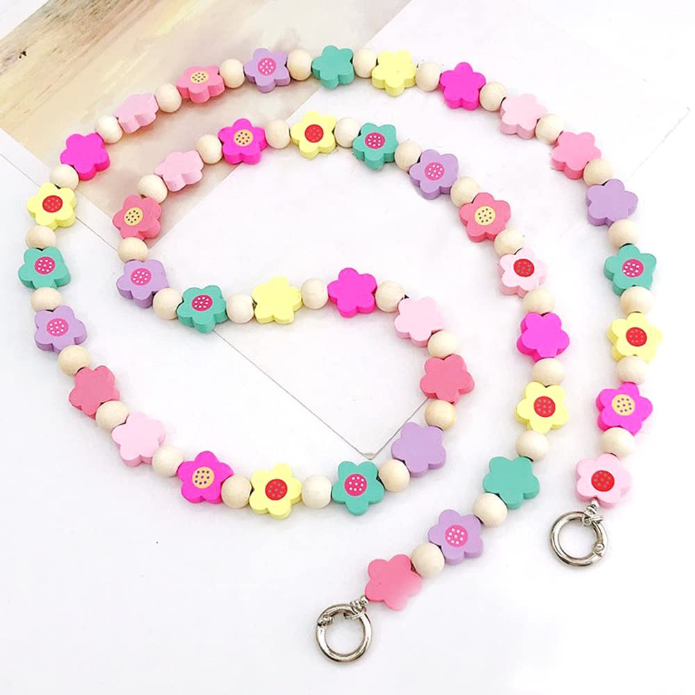 Universal Colourful Flowers Wooden Beadsmobile Phone Chain Bag Chain,Mobile Phone Lanyard Case Pendant Wrist Strap Chainmobile Phone Neck Strap Hanging Chain Beads Phone Chain Strap formobile Phone