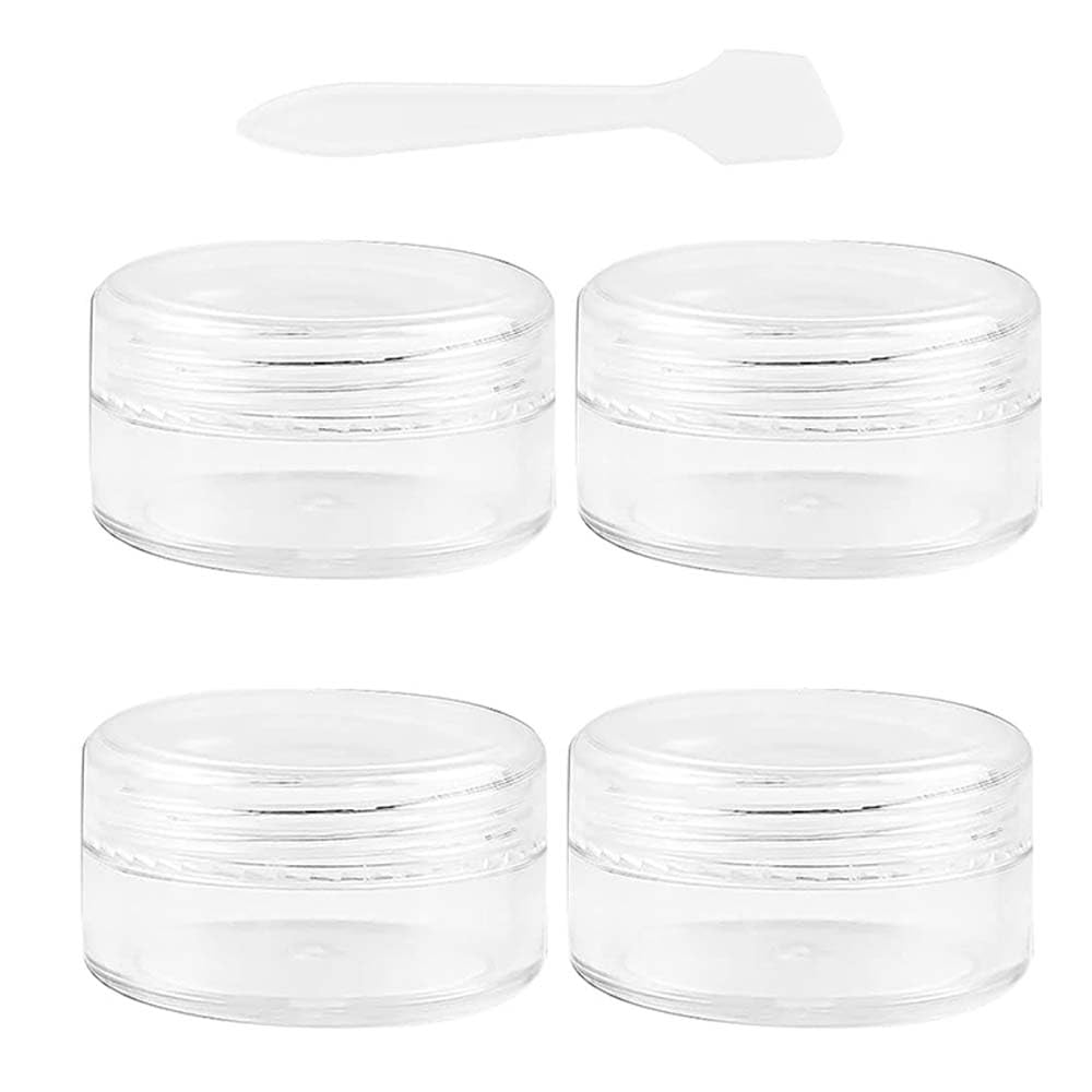 4 Packs Travel Bottles Clear Sample Pots Portable Travel Pots with Lids Spatulas Mini Containers Plastic Sample Jars Make-Up Storage Leakproof Round Empty Plastic Cosmetic Jars for Cream Makeup（10ml）