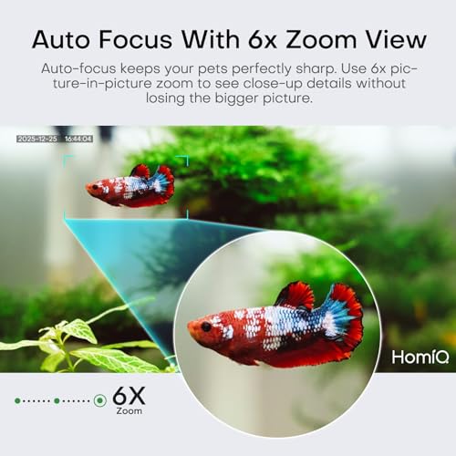 HomiQ 3MP 2K Aquarium & Terrarium Pet Camera.Magnetic Install &Close-Focus Lens for Fish,Lizard, Reptile Pet and Window Bird Feeder,2.4GHz & 5GHz WiFi,Color Night Vision,Auto-focus,24/7 Recording