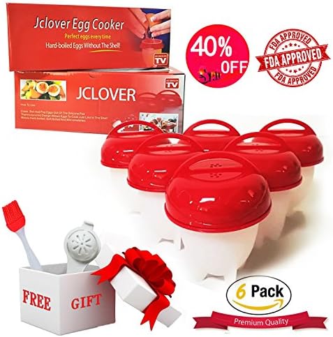 Egg Cooker Hard Boiled Egg Maker Nonstick Silicone Eggs Boiler Cookers without Egg Shell - Super Deal 6 Packs Sets with Brush &amp; Egg Separator