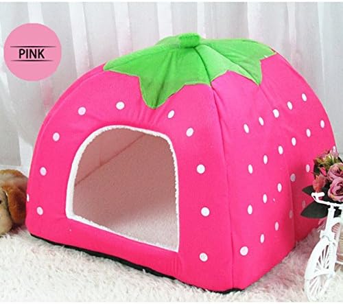JSH Lovely Pets House Strawberry Kennel for Dogs Cats Portable Bed Mats (XS, Pink)
