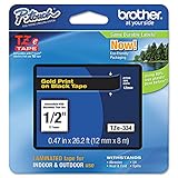 Brother 1/2 Inch x 26.2 Feet Gold on Black for P-Touch (TZ-334)