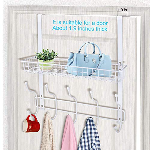 KEIMIX Coat Rack, Over The Door Hanger with Mesh Basket, Detachable