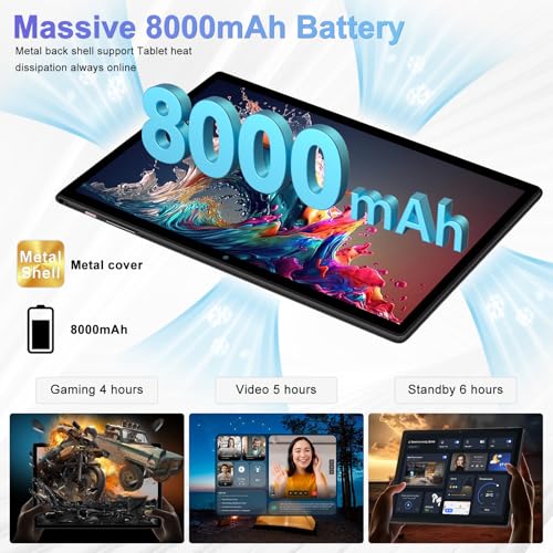 JVVQTB Tablet Android 15 Octa Core 30GB RAM + 128GB ROM (2TB TF) tablets 10 Inch | 5G + 2.4G WiFi | GPS |Widevine L1|Gemini AI|FHD | Bluetooth 5.0 | 8MP + 5MP | Type C, Tablets with a case - Black