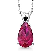 Gem Stone King 14K White Gold Red Created Ruby and Black Diamond Pendant Necklace for Women | 3.51 Cttw | Gemstone July Birthstone | Pear Shape 12X8MM | With 18 Inch Chain