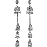 Boho Vintage Jhumka Jhumki Tassel Dangle Statement Earrings for Women Girls Oxidized Jewelry Long Drop Chandelier Earring Traditional Ethnic Gypsy Beads Bohemian Bollywood Indian Jewelry Gift