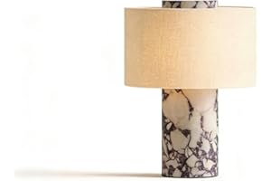 Touch Table Lamp, Marble Base with Linen Cylindrical Shade, Rechargeable Battery Operated Night Light for Bedroom Bedside, Mo