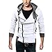 DJT Men's Oblique Zipper Hoodie Casual Top Coat Slim Fit Jacket White M