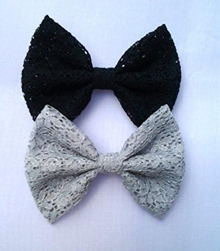 SET OF 2- GRAY LACE AND BLACK LACE SMALL BOW HAIR CLIPS