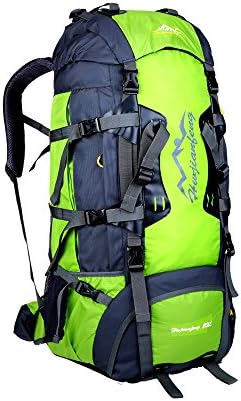 LECCER（Azaker） large 80L Internal Frame Hiking Backpack Water-resistant Nylon Trekking Bag for Climbing, Camping, Hiking, Travel and Mountaineering with Orange Rain Cover (Green)
