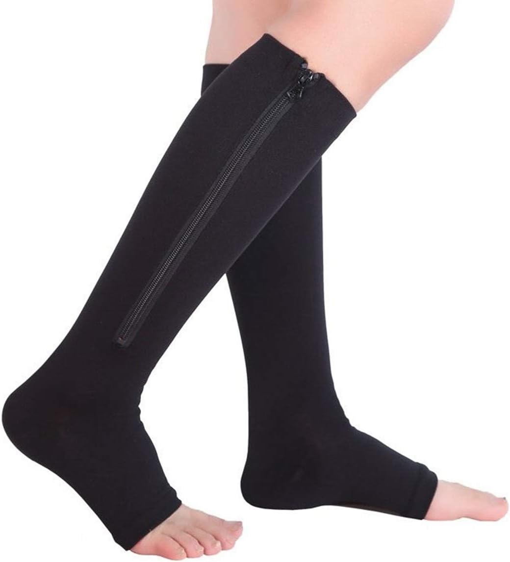 Mxinran Compression Socks, New Compression Zipper Sox Socks Stretchy Zipper Leg Support Unisex Open Toe Knee Stockings,1Pack