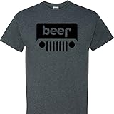 Jeep Wrangler Logo Beer on a Dark Heather Short Sleeve T Shirt,Large