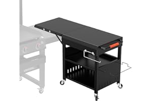BBQMALL Outdoor Grill Table Cart for Blackstone 28"/36" Omnivore Griddle, 50" x 22“ Large Outdoor Kitchen Island with Foldable Side Table for Blackstone 17”/22” Griddle, Home BBQ, Tailgates, Cookouts