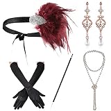 ZeroShop 1920s Accessories Headband Earrings Necklace Gloves Cigarette Holder (Medium, M14)