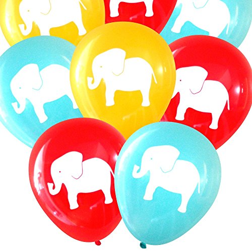 Carnival/Circus Elephant Balloons (16 pcs) by Nerdy Words (Red, Aqua, Butterscotch)