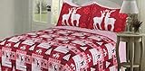 Christmas Quilt Bedspreads 3 Piece Set - Bedspread Coverlet and Holiday Pillow Shams - Premium Quality Microfiber Red and White Bed Covers with Reindeer and Christmas Tree Design