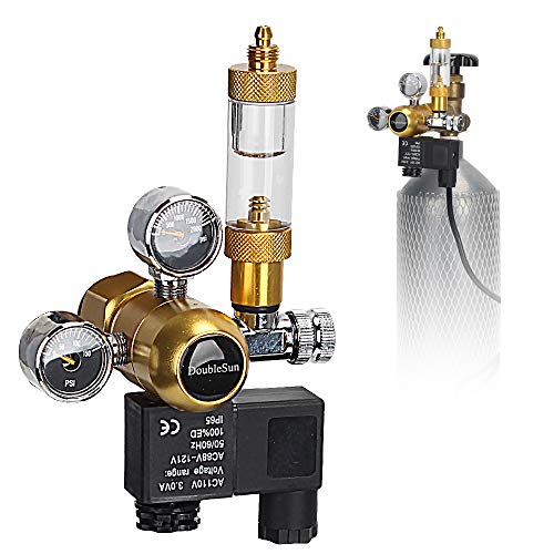 110V Solenoid Aquarium Regulator with Mini Dual Gauge Display and Bubble Counter Built-in Check Valve Fits Standard US Tanks Easy to Adjust CO2 Level