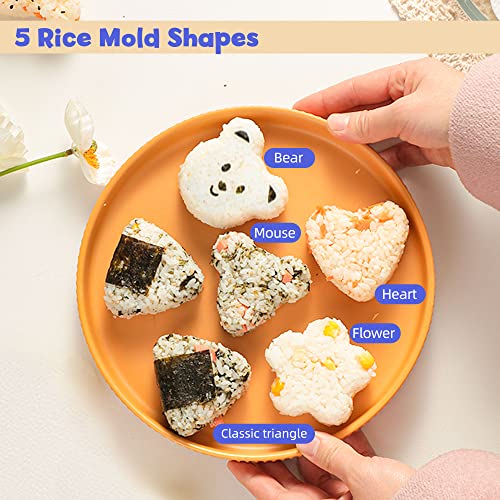 LotFancy Sushi Making Kit, 11 in 1 DIY Sushi Maker for Beginners, includes 1 Bamboo Sushi Rolling Mat, 1 Rice Paddle, 2 Pairs of Chopsticks, 2 Chopsticks Holders, and 5 Rice Molds