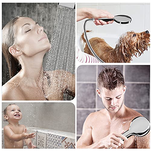 High Pressure 3-Mode Shower Head with Handheld - One Botton Operation, Silicone Nozzles, Come with Upgrade 59\'\' Stainless Steel Hose, Wall & Overhead Brackets, Teflon Tape, Bath Loofah