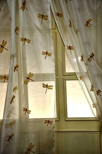 Pure Silk Organza Sheer with Dragonfly Embroidery Drape 50w X 84l