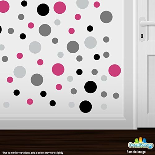 Set of 60 Circles Polka Dots Vinyl Wall Decals (Black / Hot Pink / Grey / Light Grey)