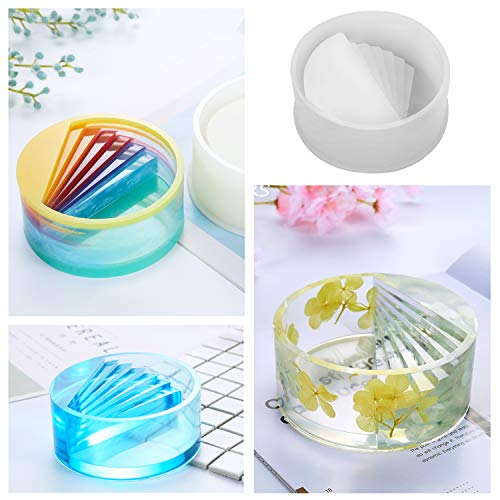 HOMEIDOL Silicone Resin Mold, Round Stair Mold with Stir Sticks, Stirring Spoon, Silicone Mat and 12 Color Powder, DIY Planter Pot Mold, Pen Holder Mold for Succulent Plants, Flowers Craft Art