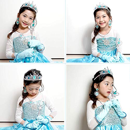 Tagitary Princess Dress Up Jewelry Dress-up Play Toy Set for Girls Jewelry with Crowns, Necklaces, Wands, Rings, Earrings Bracelets and Blue Skirt, 21 Pcs - Thumbnail 4
