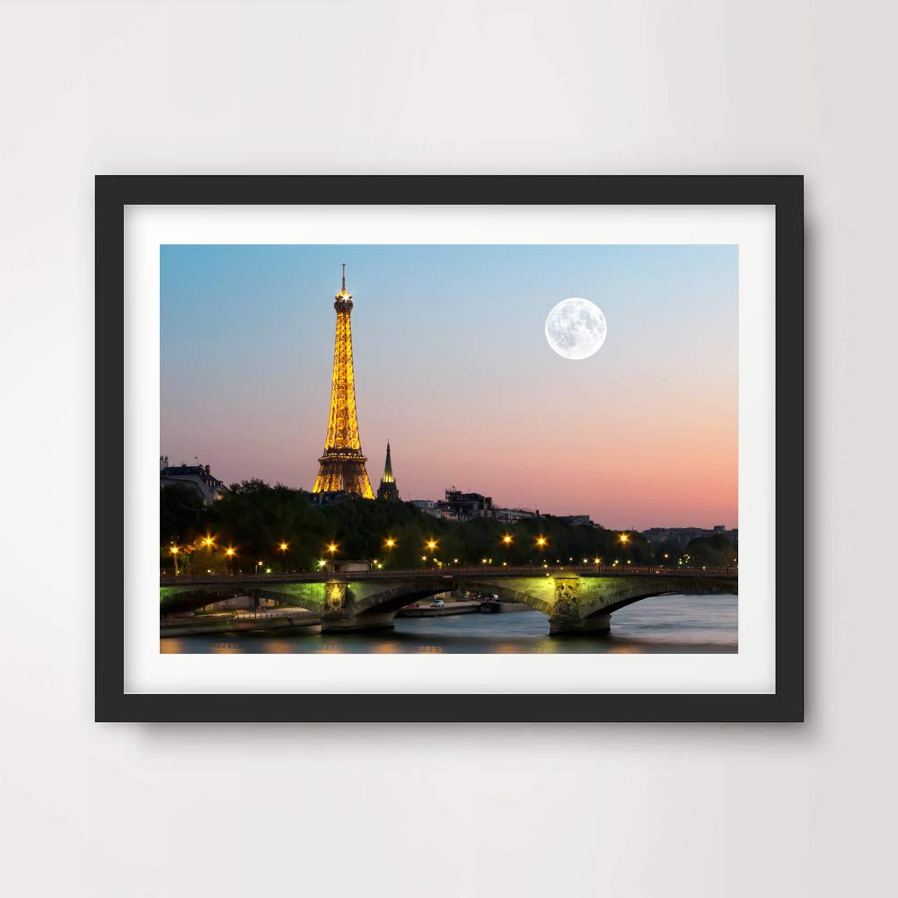 Amazon Com Paris Eiffel Tower Full Moon Landscape Night Sky Photo Art Print Poster French France Home Decor Wall Picture A4 A3 A2 10 Size Options Handmade