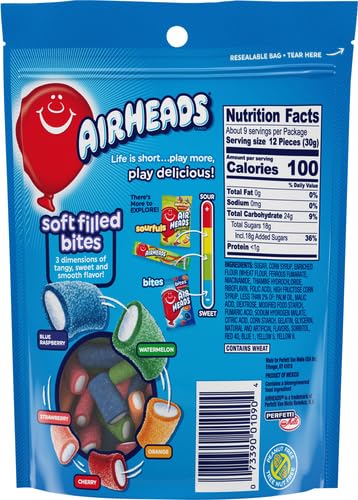 AIRHEADS CANDY SOFT FILLED BITES, ASSORTED FRUIT FLAVORS, PARTY SIZE, 9OZ, (PACK OF 1)