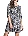 Allegra K Women's Floral Prints 3/4 Sleeves Round Neck A Line Dress L Navy Blue