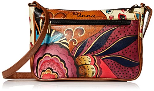 Anna by Anuschka Women's Genuine Leather Mini Wide Cross Body | Hand Painted Original Artwork | Zip-Top Organizer |Tribal Potpourri - Thumbnail 7