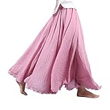 OCHENTA Women's Elastic Waist Flowing Bohemian Cotton Long Maxi Skirt