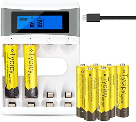 Tycipy 8 Pack 1.2V 1000mAh Rechargeable Ni-MH AAA Batteries and 4 Bay AA AAA Battery Charger