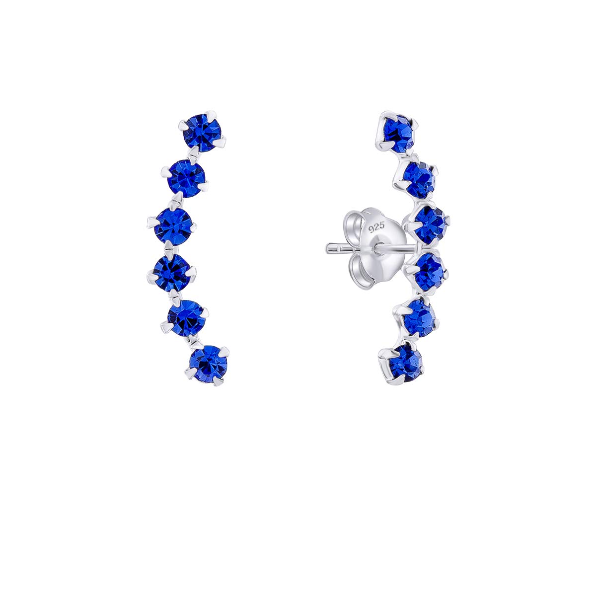 925 Sterling Silver Studs Earrings with Crystal Lights - Blue Earrings - Sapphire Earrings - Silver Earrings for Women - Size 4 x 19 mm