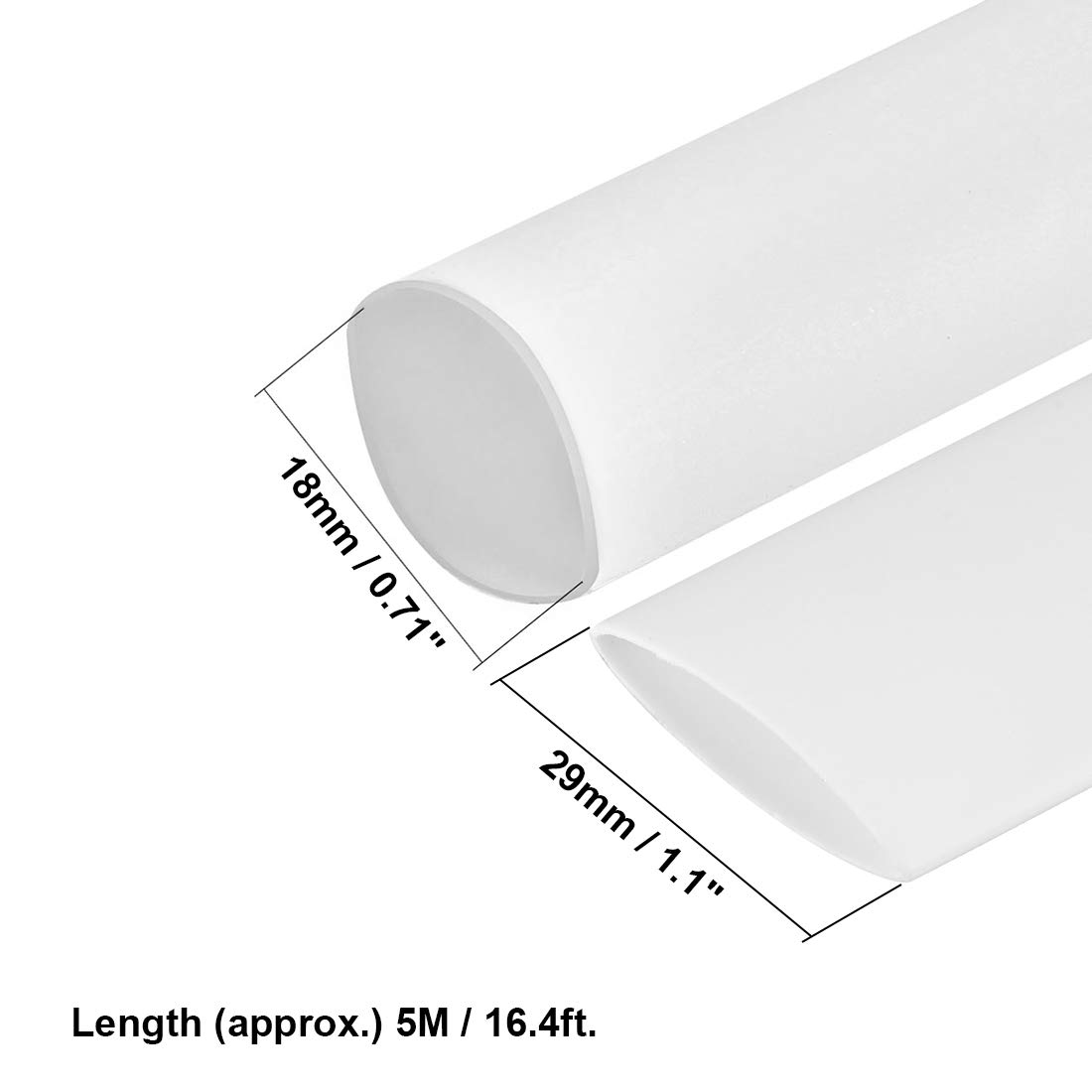 sourcing map Heat Shrink Tubing 18mm Dia 29mm Flat Width 2:1 Heat Shrink Tube Wire Wrap 16ft White - Image 3